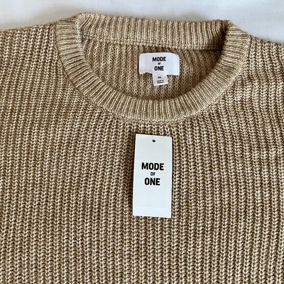 Mode of One Men's Long Sleeve Relaxed Crewneck Sweater Table Tannin Size XL - Picture 7 of 7